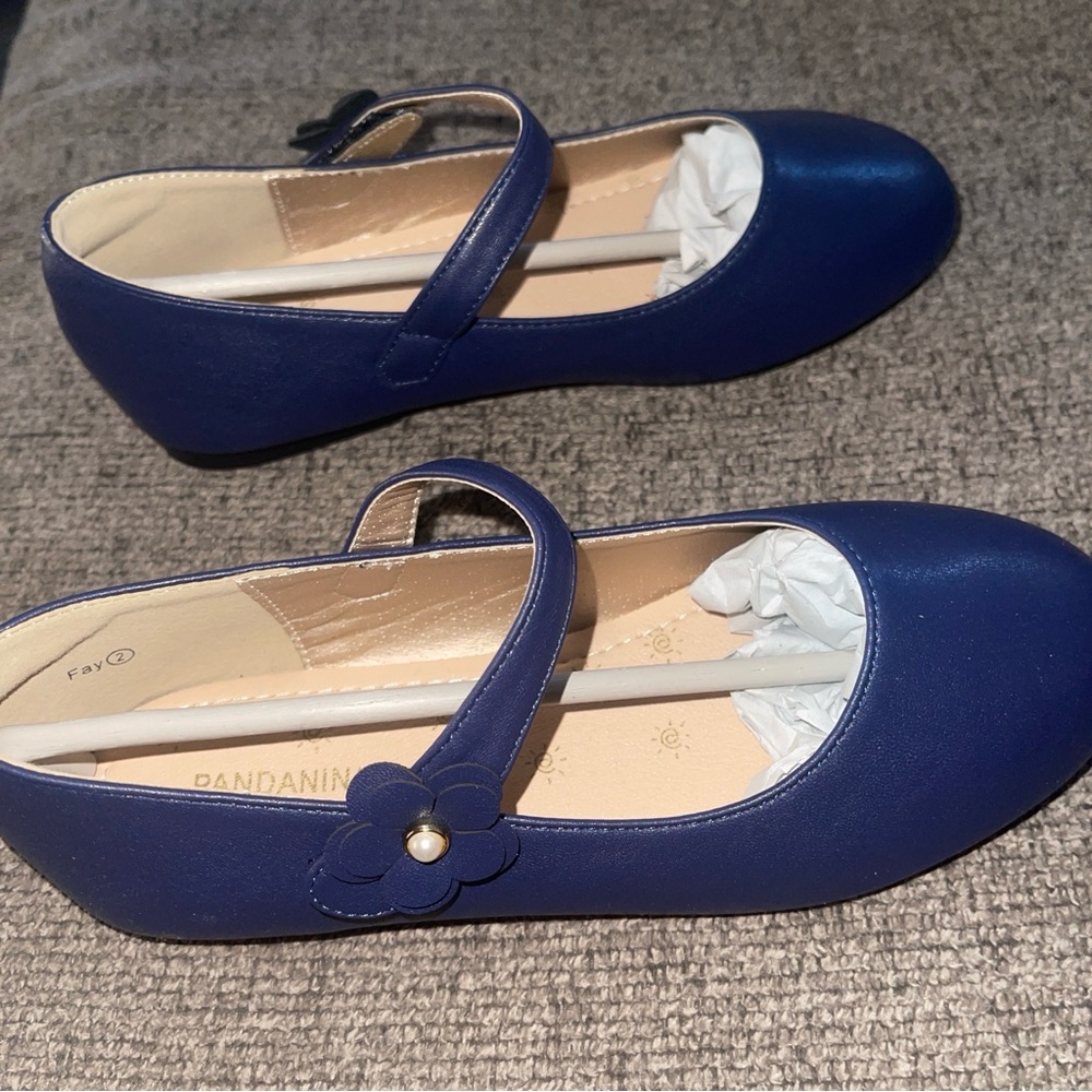 NEW Pandaninja Girls Mary Jane Flats Blue Flower Strap Big Kids Size 2 - Picture 5 of 6